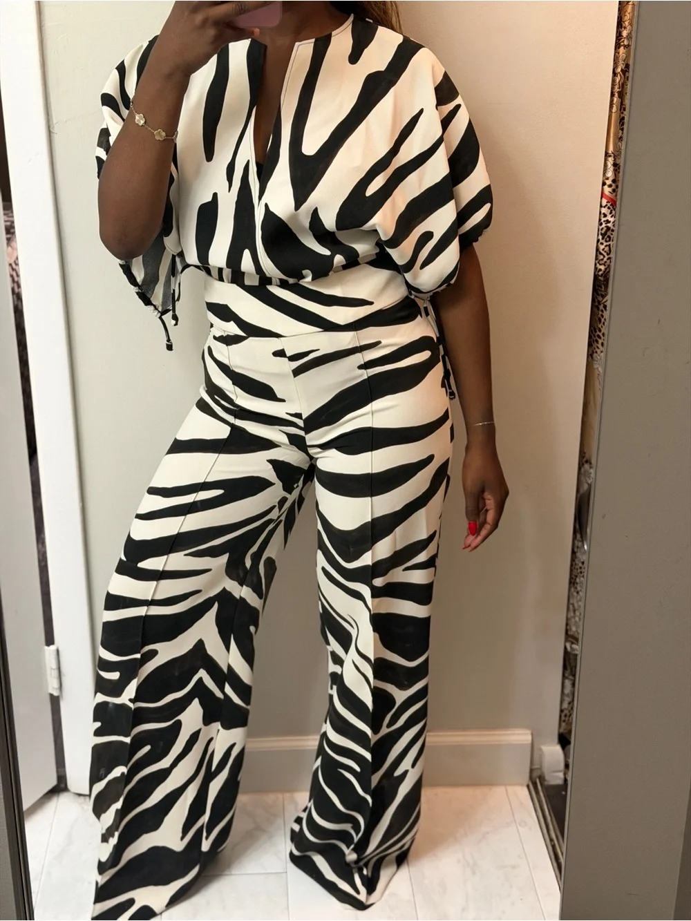 Zara Black & White Zebra-Print Wide-Leg two Piece Set - Picture 12 of 13